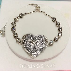 Sterling Silver Pave Heart Bracelet and Ring set